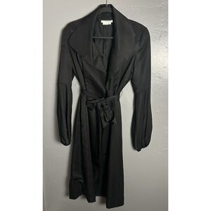 TO THE MAX women's Long Black Satin Jacket Long Sleeves And Tie Waist. Size M